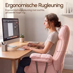 Dowinx Game stoelen - Gamestoel roze - Ergonomische Gamestoel - Grote Bureaustoel - Gamestoel met voetsteun - Verstelbare Gamingstoel - Tot 181 kg - Game bureaustoel chair - Teddy fleece — thumbnail 3