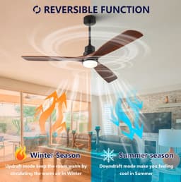 FloraGrace Plafondventilator Met Verlichting – 60 Inch 3 Bladen – Omkeerbare Gelijkstroommotor – Hout – Walnoot Zwart – Afstandsbediening En Geheugenfunctie — thumbnail 4