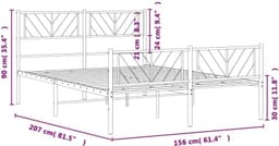 Bedframe met hoofd- en voeteneinde, metaal, wit, 150 x 200 cm, hotelbedframe, bedframe voor woonkamer, slaapkamer, geschikt voor slaapkamer — thumbnail 3