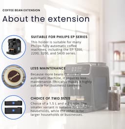 Koffiebonenhouder voor Philips EP 1200 2200 5400, Extra capaciteit, 2L | Accessoire voor Philips koffieapparaat, Vaste montage bonen verhoger — thumbnail 3