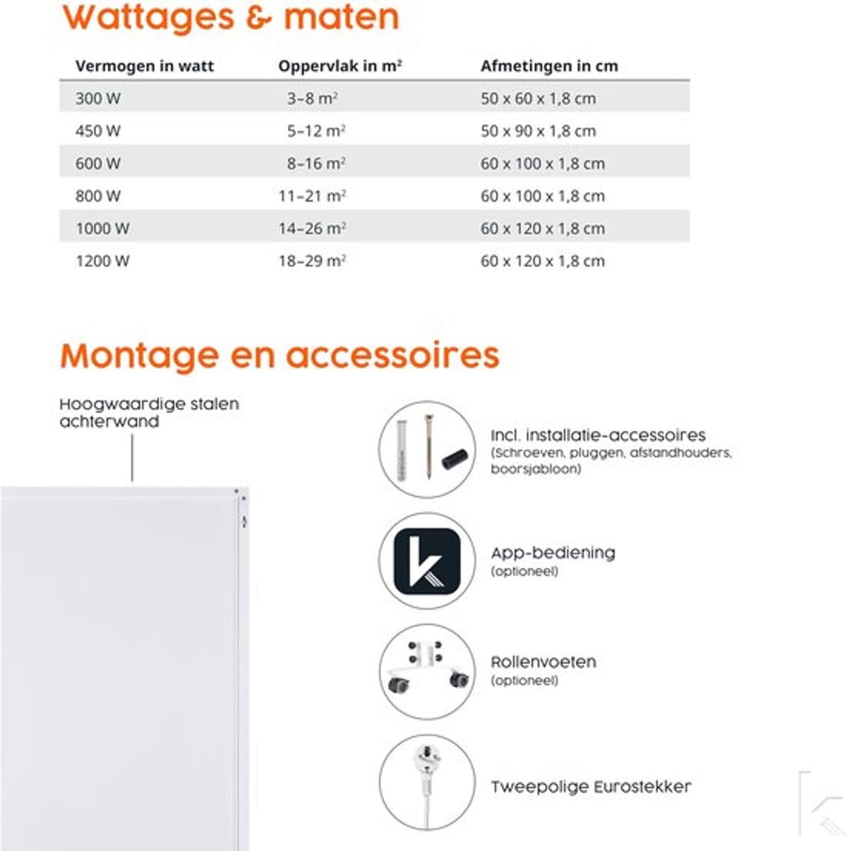 Infrarood Beeldverwarming 1200 Watt - Smart Thermostaat - 1,8 x 60 x 120 cm - Elektrisch - Wandmontage - Voor Binnen — afbeelding 1