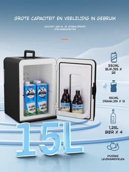 Kavo® Minibar - 15L Capaciteit - Mini Koelkast - Draagbare Koelkast - Zwart - 45cm x 25cm x 31cm — thumbnail 5
