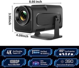 One Zisa - HY300 Mini - Beamer - Projector Beamer - Mini Meamer - 1920x1080dpi - Automatische focus - met WiFi - Android 11 - Zwart — thumbnail 5