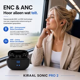 Kiraal Sonic Pro 2 - Draadloze Oordopjes - Bluetooth 6.0 - Noise Cancelling ANC & ENC - Universeel voor iPhone en Android - Dual Device - Oplaadcase met LED Display - Touchbediening - Zwart — thumbnail 5