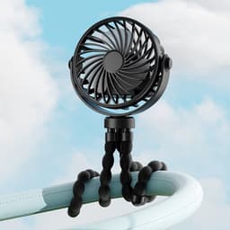 Zwarte miniventilator - Draagbare statiefventilator - Oplaadbare ventilator met 3 snelheden - 360 graden roterende stille ventilator - Autostoel- en bedventilator — thumbnail 4