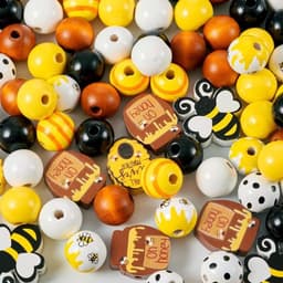 Set van 200 houten kralen met bijenthema in honingraat- en ronde balvorm, groot gat, ideaal voor creatieve sieraden en knutselprojecten — thumbnail 2