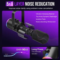 USB-C-microfoon voor podcasts, streaming en gaming op de pc, met RGB-verlichting, mute-knop, bureaustandaard en hoofdtelefoonaansluiting; zangmicrofoon voor zang, TikTok en YouTube. — thumbnail 2