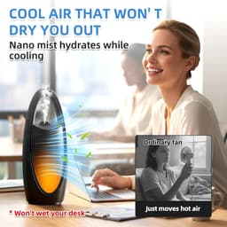 Bladloze koelventilator met nano– ideaal voor de nacht en warme dagen | 13-inch oplaadbare, stille tafelventilator voor babykamer, slaapkamer, kantoor en studentenkamer | 9 snelheden, oscillerend, nachtlampje en 9-uurs timer（Zwart） — thumbnail 4