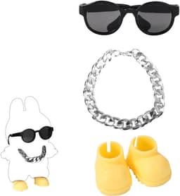 Poppenoutfitset, modieuze zonnebril, zilveren ketting en schattige gele schoenen, kledingaccessoires voor poppendecoratie en -display — thumbnail 1