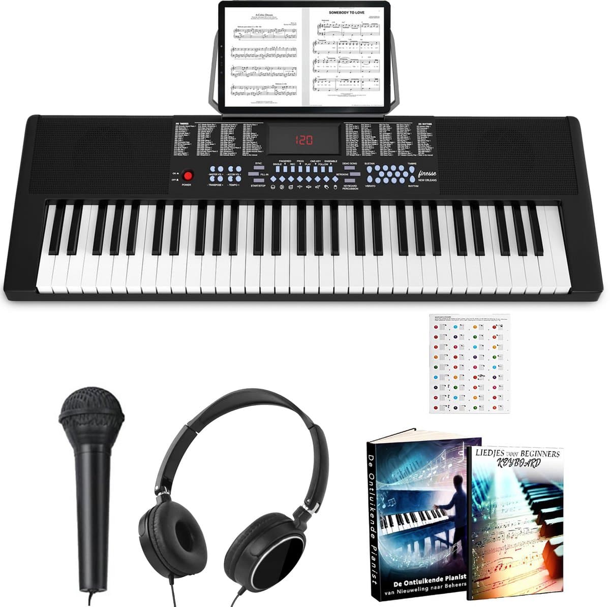 Finesse Keyboard Piano met Accessoires - 61 Keys - Digitale Piano - Elektrische Piano - Kind & Volwassene — afbeelding 1