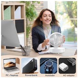 GELLDG Tafelventilator - Draagbare USB Ventilator met 3 Windsnelheden - Verstelbare Hoek & LED-Licht - Geschikt voor Bureau en Camping - 173x177x86mm - Plastic - Inclusief Telefoonhouder en Oplaadkabel — thumbnail 4