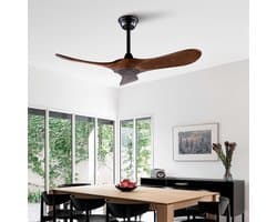 HAUSS SPOLE Plafondventilator – Stille DC-Motor Met Geheugenfunctie – 106,68 cm – Metaal En Hout – Zwart En Donker Walnoot – Voor Woonkamer En Terras