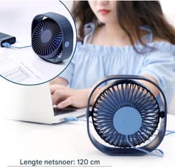 GELLDG Mini USB-ventilator - Draagbare, stille bureauventilator - 3 instelbare ventilatorsnelheden - USB-voeding - Geschikt voor thuis en op kantoor - Blauw — thumbnail 4