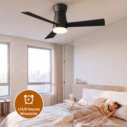 Plafondventilator met Lamp Zwart – 3 Bladen Stil Ventilator met Afstandsbediening & LED Licht — thumbnail 5