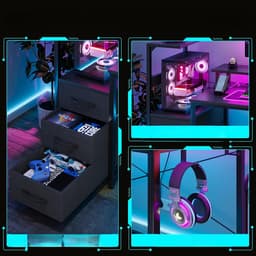 Lunekiss Gaming bureau met LED - hoekbureau en computerbureau met opbergschap, lades, monitorstandaard en 2 stopcontacten — thumbnail 5