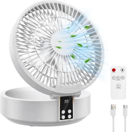 GELLDG Tafelventilator - USB Ventilator met Display - Opvouwbaar Bureaumodel - 17x18,5x8,5cm - 3 Snelheden, Timer, Draaibaar - Geschikt voor Kantoor en Kampeer - Kunststof - Incl. Afstandsbediening en Lamp — thumbnail 1