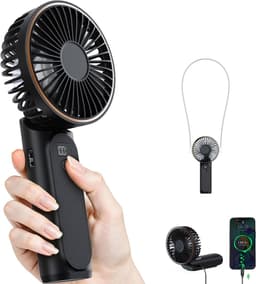Draagbare handventilator, mini 180° opvouwbare ventilator, 6 snelheden, lcd-display, ultrastil, 4000 mAh, zakformaat, binnen/buiten te gebruiken, met draagkoord — thumbnail 1