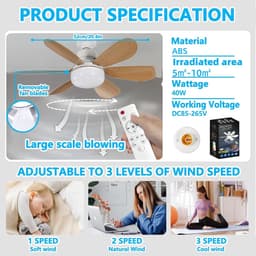 40W plafondventilator met verlichting - Miniventilator - Afneembare ventilatorbladen - E27 schroefdraadvoet - Meerdere modi - Voor slaapkamer, eetkamer, keuken, garage, woonkamer - Inclusief afstandsbediening (batterijen niet inbegrepen) — thumbnail 2
