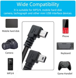 SnelShoppen - Short Mini USB Kabel 10 inch - 2.0A Plug Rechts Hoek - Voor GPS, Dashcam, Digitale Camera, Harde Schijf - 25 cm Antitangle Draad — thumbnail 4