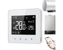Intelligente Thermostaat - Programmeerbaar Klimaat - Energie Besparen - App Bediening - 8.6 x 8.6 cm - Wit