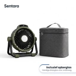 Sentara Campingventilator Oplaadbaar 10000mAh – Lichtgewicht Draagbare Buitenventilator met LED-nachtlamp, Powerbank-functie, Timer & Opbergtas – Ophangbaar of Staand – 5 Standen – Legergroen — thumbnail 1