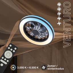 BRILONER Venturo - Plafond ventilator met verlichting - LED plafondlamp met ventilator - dimbaar - 5 snelheden - plafondventilator met zomer- en wintermodus - CCT - Ø38 cm - zwart — thumbnail 5