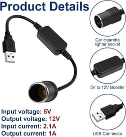 SnelShoppen - 5V USB A Plug naar 12V Sigarettenaansteker Adapter voor Auto, USB naar Sigarettenaansteker 12V Converter voor Dashcam, Rij Recorder DVR, — thumbnail 2