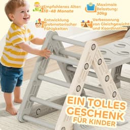 Klettergerüst Indoor, 5 in 1 Kletterdreieck mit Rutsche, Kletterbogen, inkl. doppelseitige Rampe, Spielplatz Indoor für Kinder 18-48 Monate, Grau+Weiß — thumbnail 3