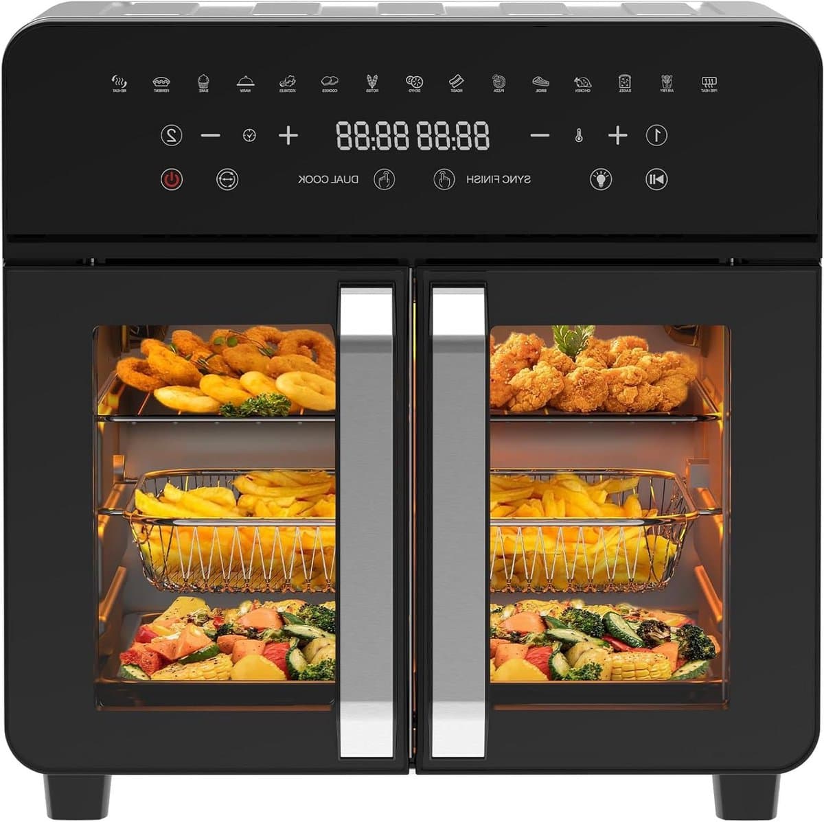 Hete Lucht Oven - Dubbele Kamer - Gezond Koken - Sync Finish Functie - 23 Liter Capaciteit - Zwart — afbeelding 1