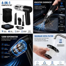 Draadloze Auto Stofzuiger - Handstofzuiger Oplaadbaar - 4-in-1 Reinigingsset - Krachtige Mini Stofzuiger voor Auto, Huis, Bureau & Toetsenbord — thumbnail 4