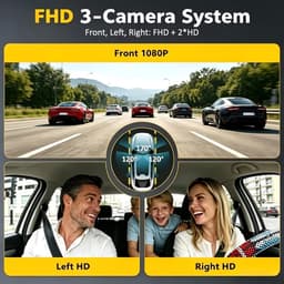 3-Camera Dashcam – 1080P Full HD Voorcamera & 720P Zijcamera's – 360° Opname met Nachtzicht en 3 Inch IPS-scherm – Inclusief 32GB memory kaart — thumbnail 3