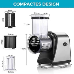 Elektrische Groentesnijder - Keukenmachine Rasp - Snel Ingrediënten Snijden - 5 RVS Messen - 250 Watt - Zilver — thumbnail 5