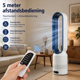 HomeGoodies Bladloze Ventilator met Afstandsbediening – Stil – 8 standen - 90° Oscillatie & Timer – Slaapkamer&Woonkamer - Blauw — thumbnail 3