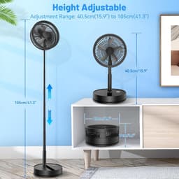 KZQ Draagbare, opvouwbare oscillerende ventilator - Tafelventilator - Staande ventilator - Stil - Vierversnellingsinstelling - 8000 mAh - USB-C - Inclusief afstandsbediening - Geschikt voor Thuis, Kantoor en Buiten - 22 × 22 × 10 cm - Zwart — thumbnail 5