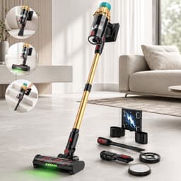 Rosnek Draadloze Stofzuiger 650W – Steelstofzuiger met 50KPa Zuigkracht - 60 Min Accuduur, 20000mAh Uitneembare Accu - LED Touchscreen - V-vormige Anti-Klit Borstel - Groene LED Verlichting - Voor Harde Vloeren, Tapijt, Tegels & Dierenharen — thumbnail 1