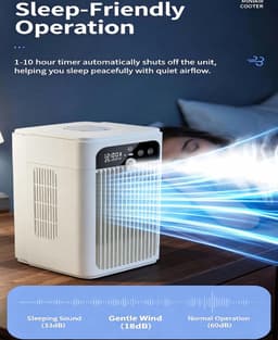 Tafel vernevelende luchtkoeler - Compacte desktop koelventilator - Stille verdampingsventilator voor thuis - Bevochtigende tafelventilator - met 10 uur slimme timer, USB voeding - Kunststof - 13,8×13,3×23,4cm - Geschikt voor slaapkamer - Wit — thumbnail 4