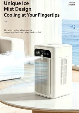 Tafel vernevelende luchtkoeler - Compacte desktop koelventilator - Stille verdampingsventilator voor thuis - Bevochtigende tafelventilator - met 10 uur slimme timer, USB voeding - Kunststof - 13,8×13,3×23,4cm - Geschikt voor slaapkamer - Wit — thumbnail 5