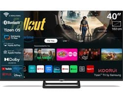 Koorui Tizen by Samsung Smart TV - LED Full HD - 40 inch/102 cm - Streaming apps - AirPlay - Hotelmodus - HDMI x3, USB x2, CI+ - Tripple Tuner DVB-T/T2/S/S2/C - Frameless Design - Enkelvoudige standaard - Geassembleerd in Nederland - K40Q1F-T8M
