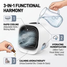 Mini airconditioner - Verdampingskoeler - Watergekoelde airconditioner - Koelventilator - USB airconditioner - Draagbare airconditioner - Koeling- Draagbare airconditioner - Draagbaar - 166*152*142 mm - 300 ml (Roze) — thumbnail 2