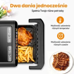 Dubbele Airfryer 10L - 2200W - Dual Zone Heteluchtfriteuse - Touchscreen - 10 Voorgeprogrammeerde Programma's - Kijkvenster - Zwart/RVS — thumbnail 5