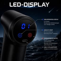 Professionele Massage Gun Met Verlengde Greep - Massage Apparaat - Massage Pistool - Warmte En Koude - 6 Massagekoppen - 6 Snelheden - USB-C - Bereik Rug Nek Schouders & Benen moeiteloost — thumbnail 2