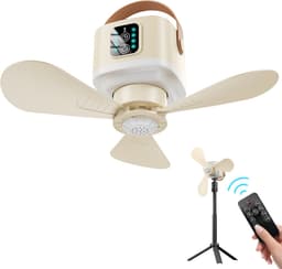 Lapamax Oplaadbare Ventilatorlamp - 7.200 mAh - 4 Snelheden en 3 Lichtstanden - Afstandsbediening en Timer - Voor Tent, Terras en Camper - Geel - Ø 24 cm — thumbnail 1