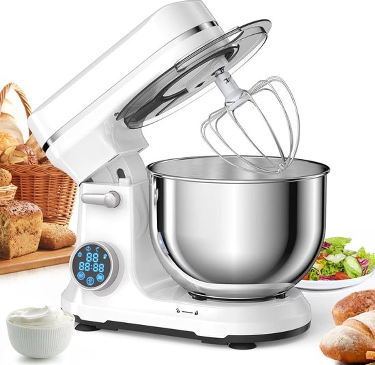 Keukenmixer - Keukenmachine - Foodprocessor - Keukenrobot - 1200W - OLED Touchscreen – 11 Snelheden – 5L RVS Mengkom – Elektrische Foodmixer - Wit — afbeelding 1