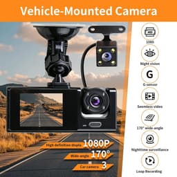 SnelShoppen - Dashcam voor Auto Met 3 Camera's, 1080p, 170° Ultrabrede Hoek, IR Nachtzicht, G-Sensor, 24-Uurs Parkeermodus, Wifi Loopopname, Ideaal Vo — thumbnail 2