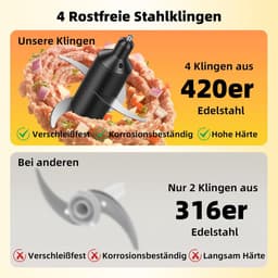 SnelShoppen - Krachtige 400W Keukenmachine met 2 Snelheden & Pulsefunctie | 4 Roestvrijstalen Messen & Klopper | 0.95L Afneembare Kom voor Hakken, Mix — thumbnail 2