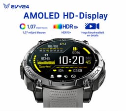 Evy24 GPS Smartwatch Amoled Pro - Sporthorloge Heren & Dames - Zelfstandige GPS/GNSS - Waterdicht - Belfunctie - Zaklamp - Kompas - Hoogtemeter - Barometer - 100+ Sportmodi - Outdoor - Zwart — thumbnail 5