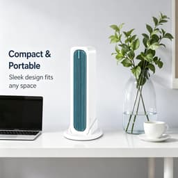 Witte Bladloze Torenventilator - USB Oplaadbaar - 4000mAh Accu - 3 Snelheden - Stil - Met Afneembare Voet En Afstandsbediening - Geschikt Voor Bureau - Slaapkamer En Kamperen — thumbnail 2
