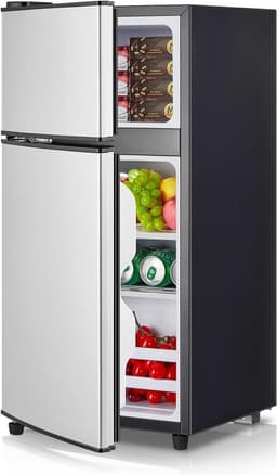 Koelkast met vriesvak - Kleine koelkast Minibar - Koele dranken bewaren - Dubbele deur indeling - 76 Liter - Zilver — thumbnail 1