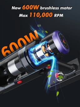 6 in 1 Draadloze Stofzuiger - Zonder zak - LCD Intelligent Display - 55kPa 600W - 55 Minuten Werktijd - 90° Opvouwbaar - LED - Watertank — thumbnail 2