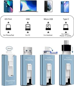 USB Flash Drive - Geheugenstick Telefoon - Foto Opslag - Snelle Data Transfer - 256GB - Blauw — thumbnail 2